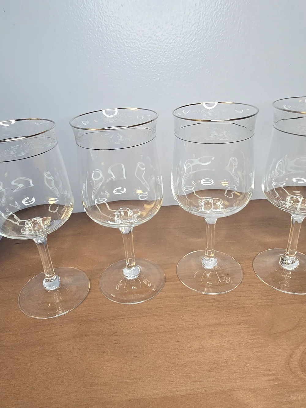 Vintage Lenox Moonspun Etched Platinum Rim Crystal Set Of 4 Wine Glasses 7